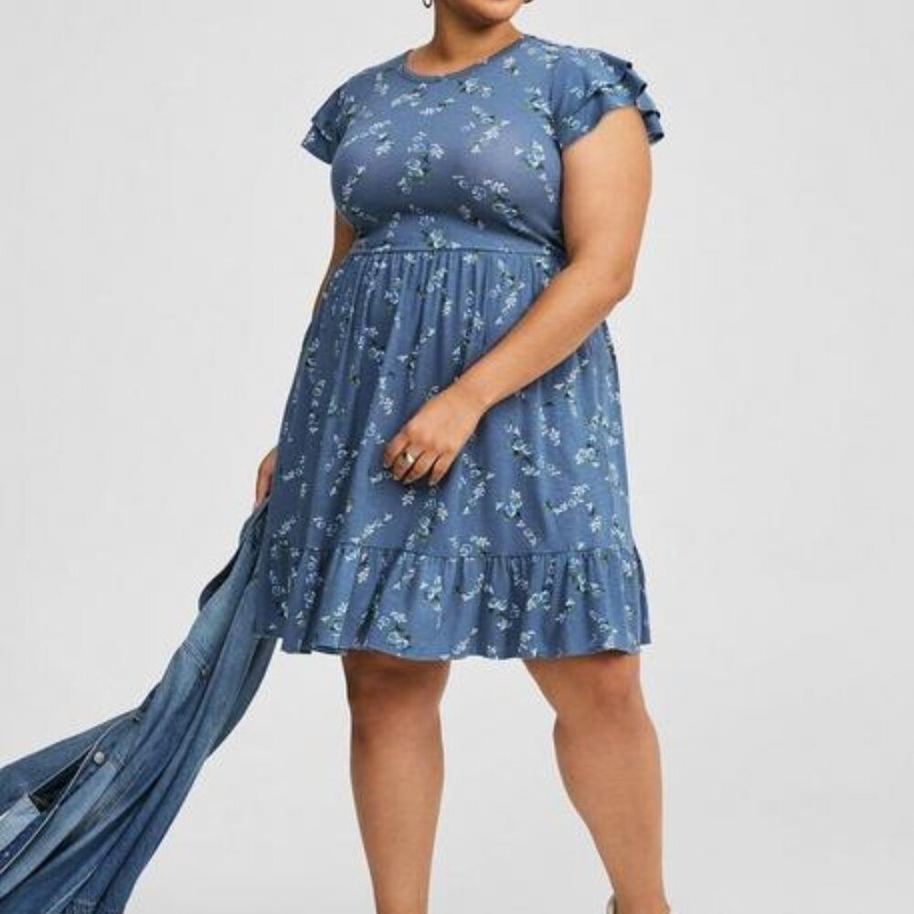 Torrid - Mini Vintage Slub Double Ruffle Sleeve Dress